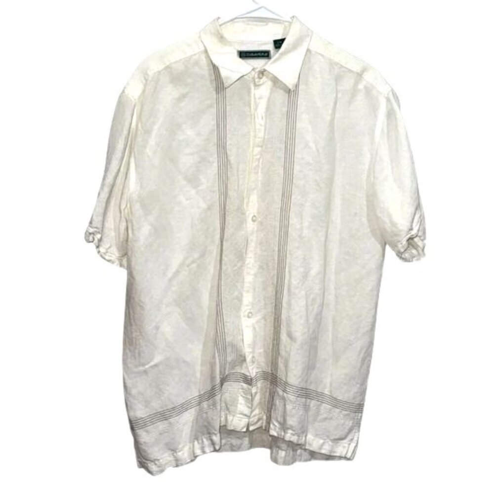 Cubavera Mens White Button-Up Shirt L/G Linen Blend Short Sleeve
